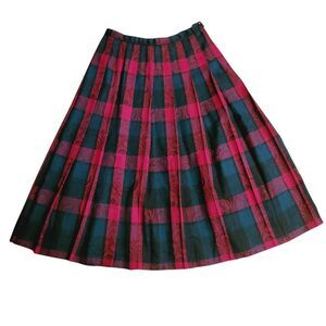 Pendleton Vintage 90s Plaid Floral Pleated A-Line Midi 100% Virgin Wool Skirt 12